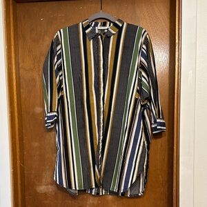 Masai Copenhagen Striped Button-Up Shirt | 100% Cotton | 3/4 Sleeve | Size M
